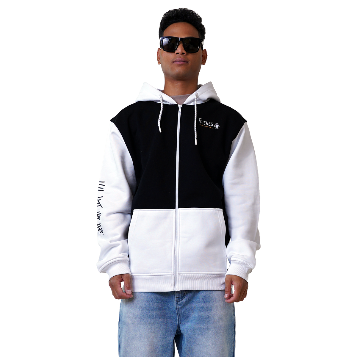 P Since 19 Zip Hoodie I Black White-Phieres