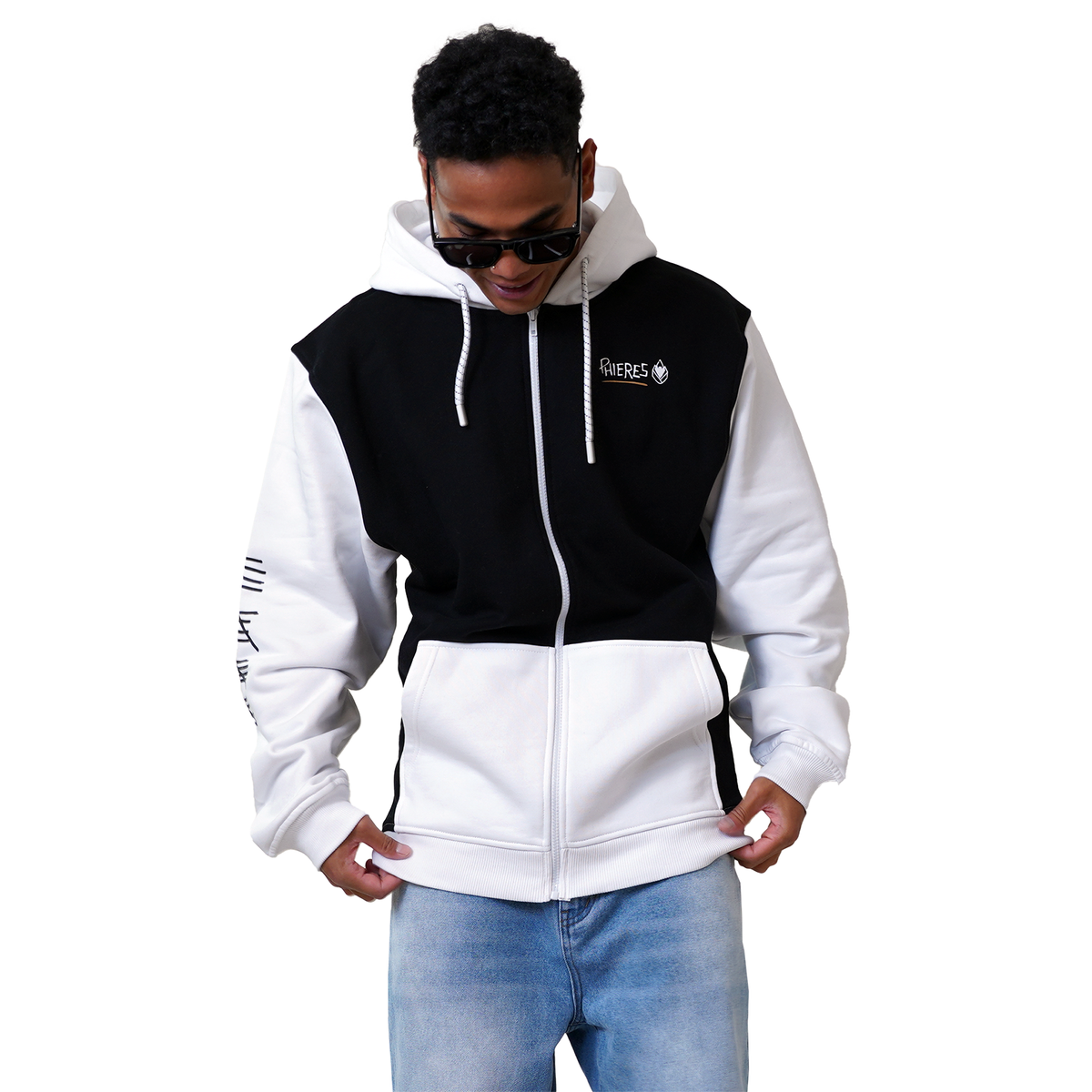 P Since 19 Zip Hoodie I Black White-Phieres